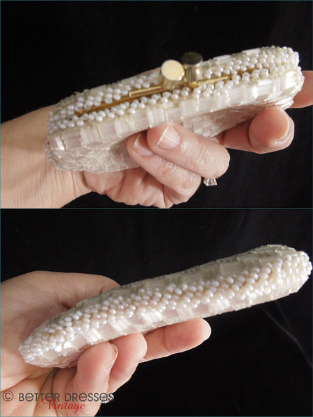 50s White beaded Coin Purse - top and bottom