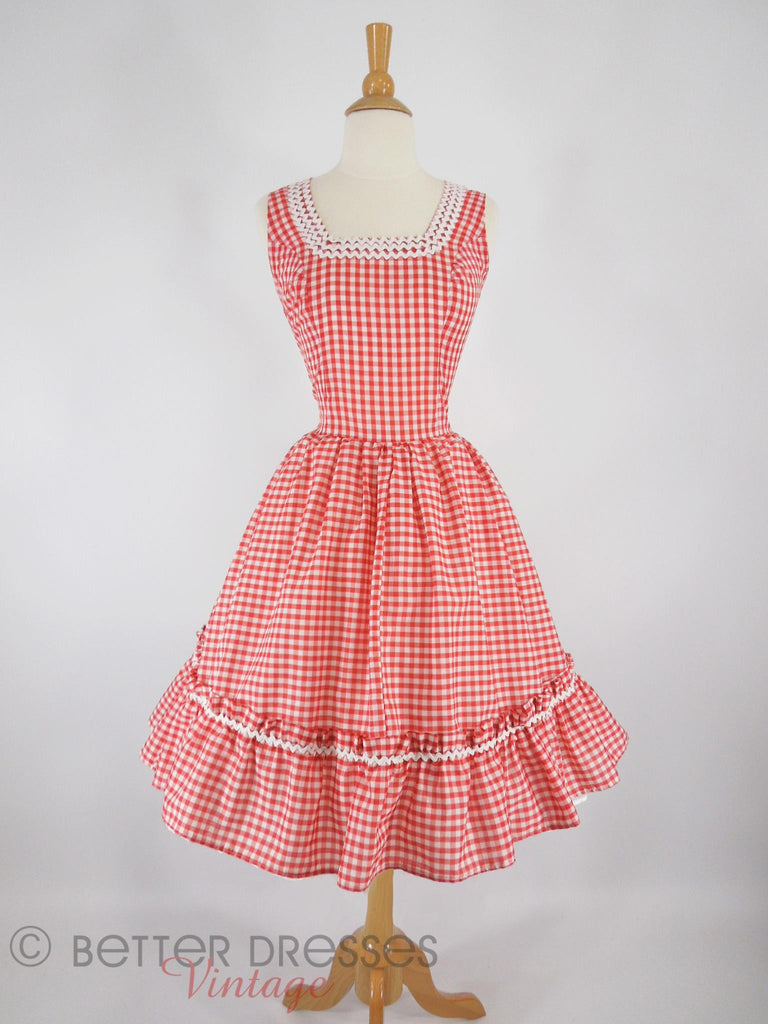 50s Red+White Gingham Patio Dress - front