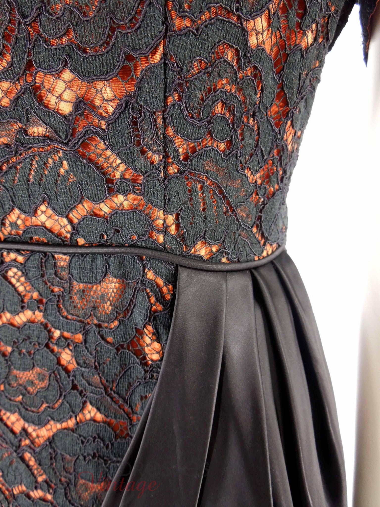 50s Black Lace on Orange Cocktail Dress Better Dresses Vintage 50s Black Lace on Orange Cocktail Dress Better Dresses Vintage