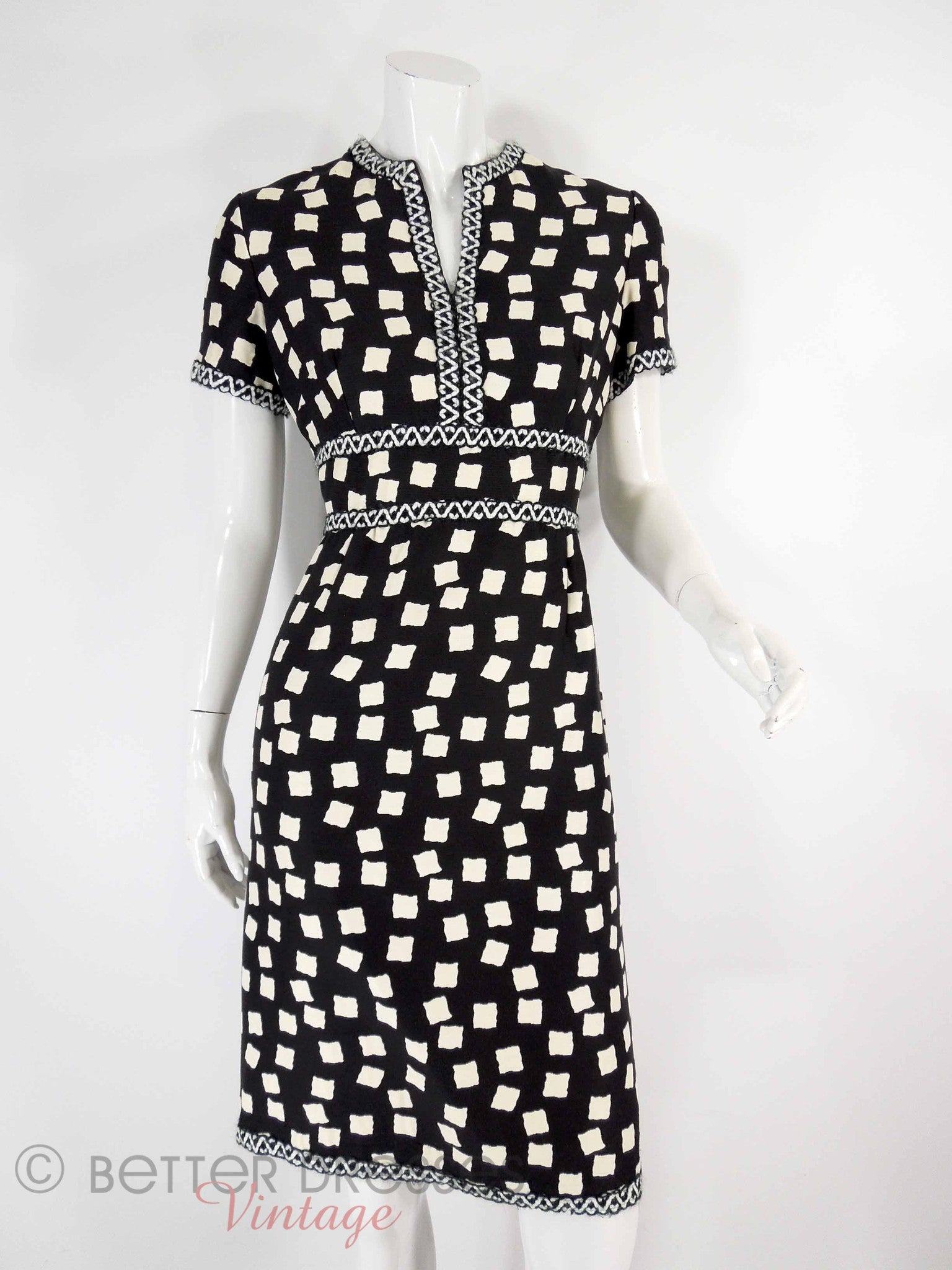 70s Black & White Geometric Sheath Dress - sm, med – Better Dresses Vintage