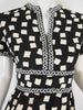 70s B&W Geometric Print Dress - close up