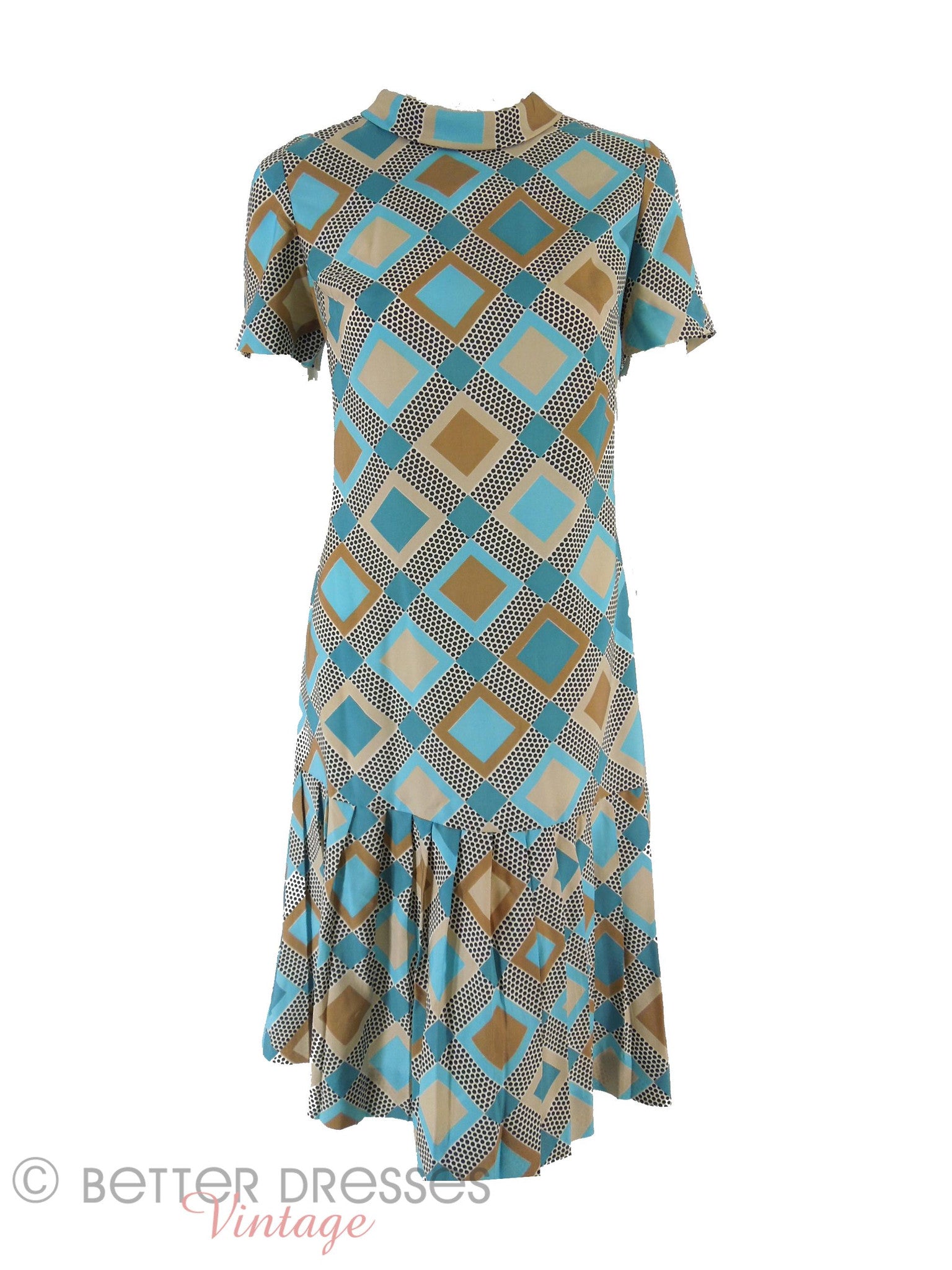 60s Teal + Taupe Drop Waist Mod Dress - med Better Dresses Vintage 60s Teal + Taupe Drop Waist Mod Dress - med Better Dresses Vintage
