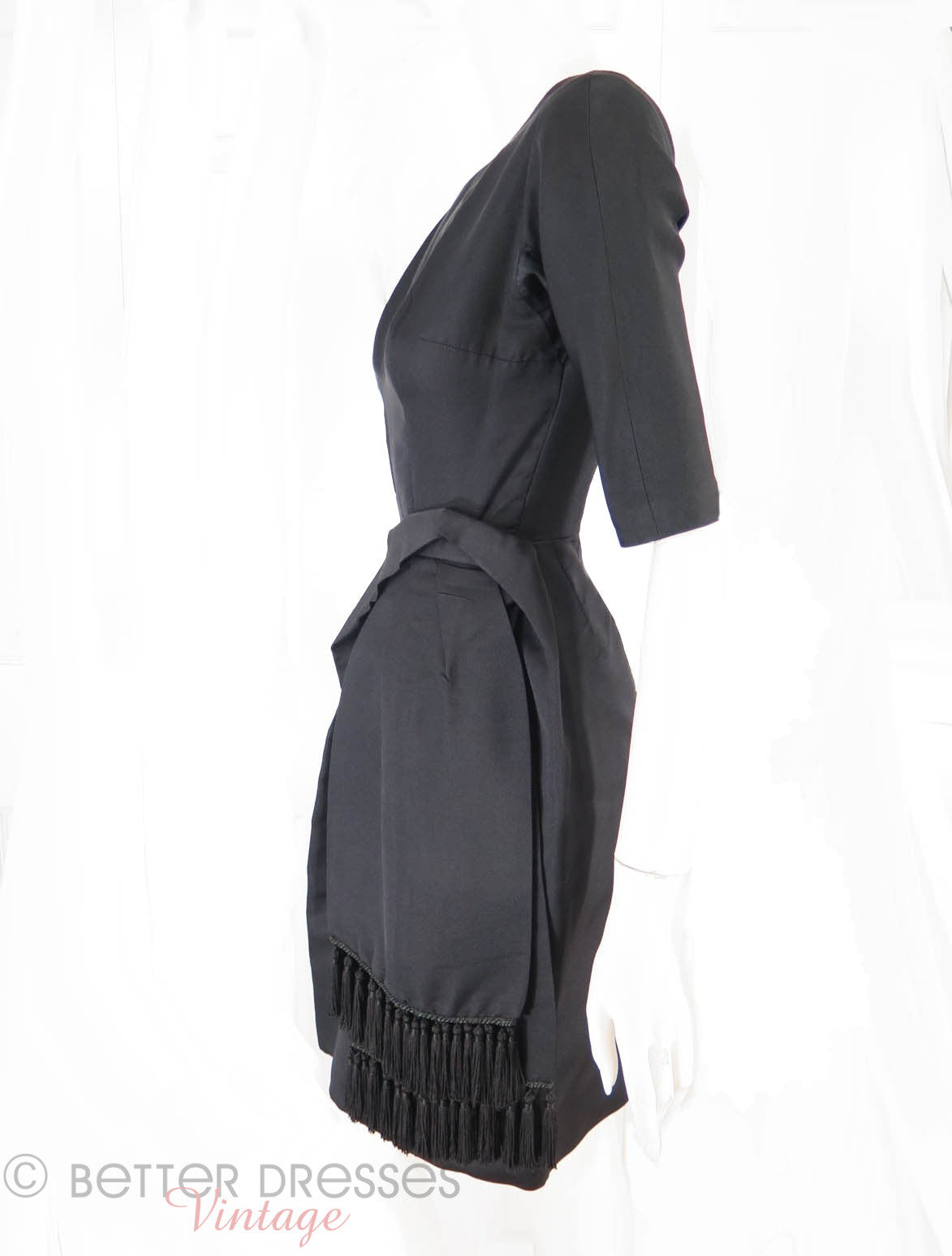 retro black cocktail dress Vintage Black Cocktail Dress, 1950s Deep V-neck LBD