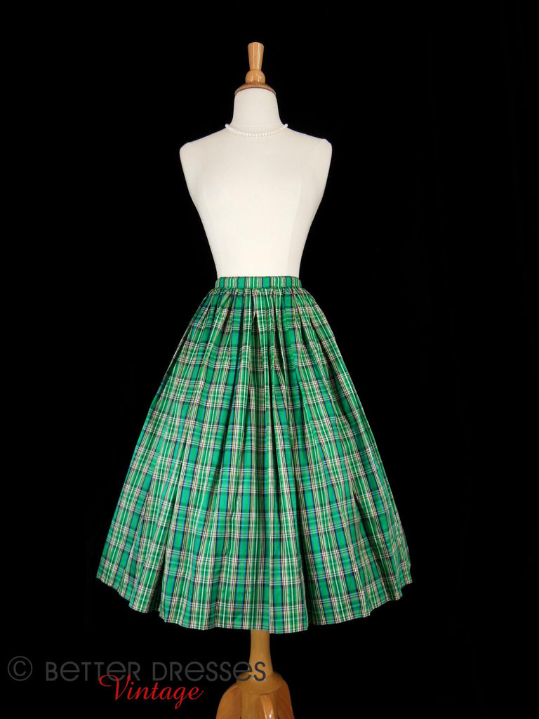 60s Plaid Taffeta Full Skirt - front view