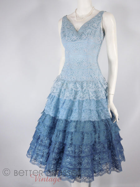 50s Blue Lace Party Dress - angle view