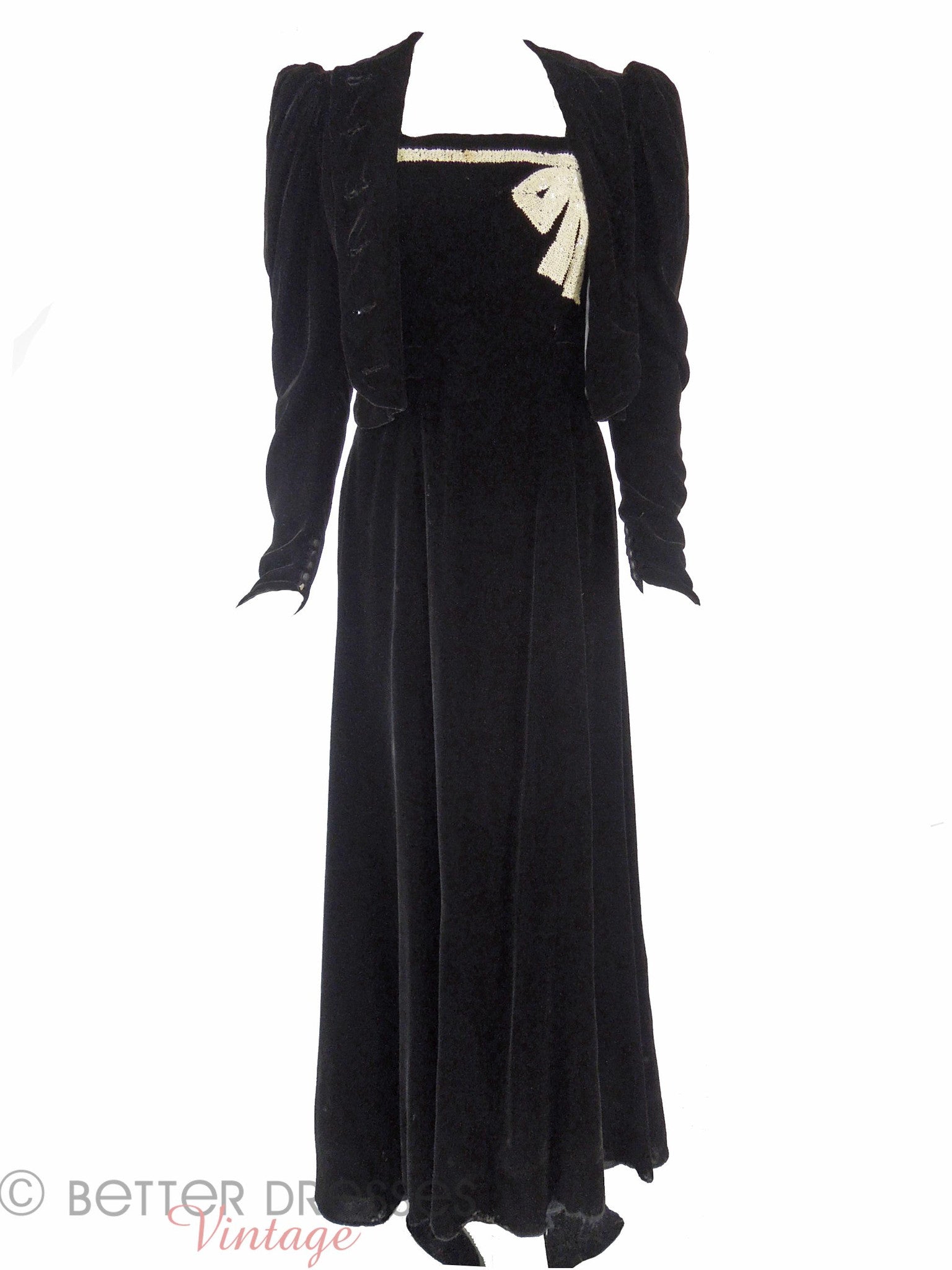 30s Black Velvet Dress & Jacket Set - sm Better Dresses Vintage 30s Black Velvet Dress & Jacket Set - sm Better Dresses Vintage