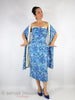 40s/50s Blue Floral Wiggle With Wrap - front view