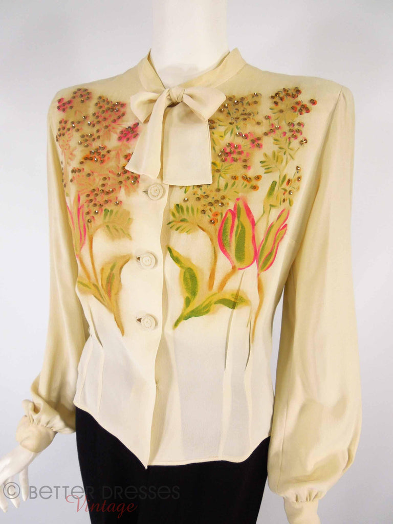 40s Embellished Rayon Blouse - full view