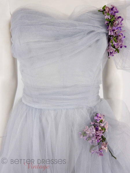 40s/50s Periwinkle Tulle Gown - close view
