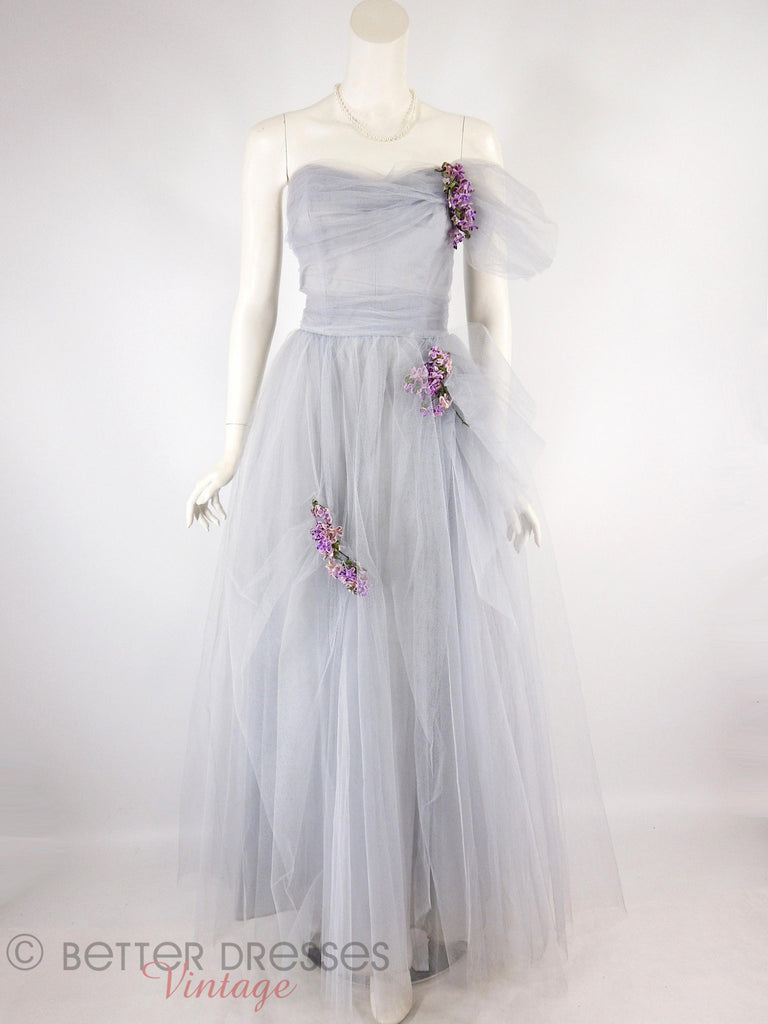 40s/50s Periwinkle Tulle Gown - full view