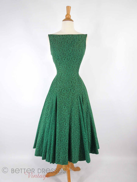 50s Green Lace Dress With Full Circle Skirt