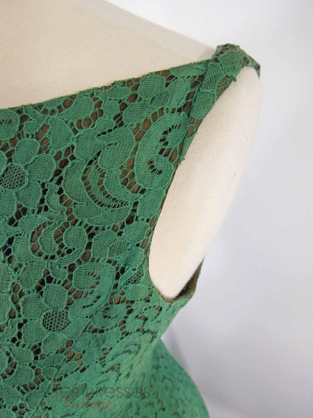 50s Green Lace Dress With Full Circle Skirt