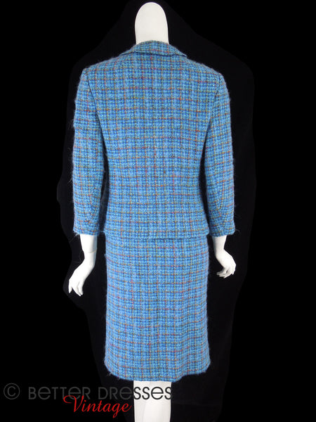 60s Blue Tweed Skirt Suit - full back view