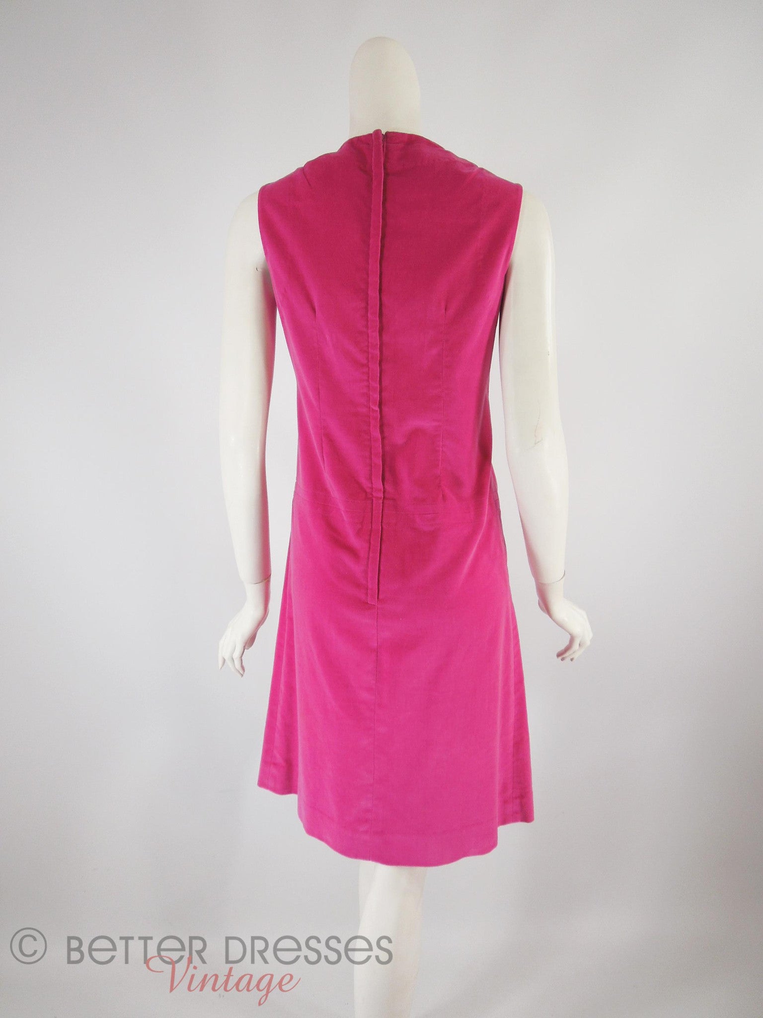 60s Hot Pink Velvet Scooter Dress - med 60s Hot Pink Velvet Scooter Dress - med