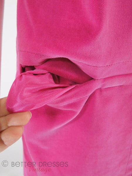 60s Hot Pink Velvet Scooter Dress - pockets