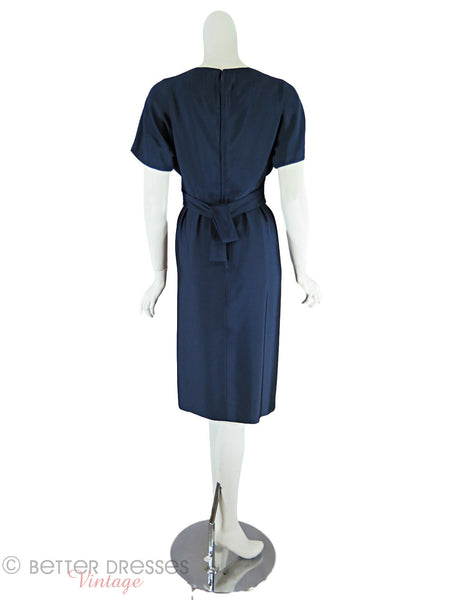 50/60s Navy Blue Sheath Dress - back