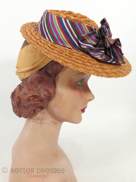 30s/40s Straw Boater Tilt Hat