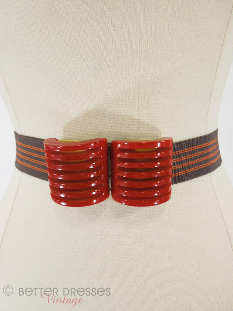 Art Deco Red Bakelite Belt Buckle & Belt