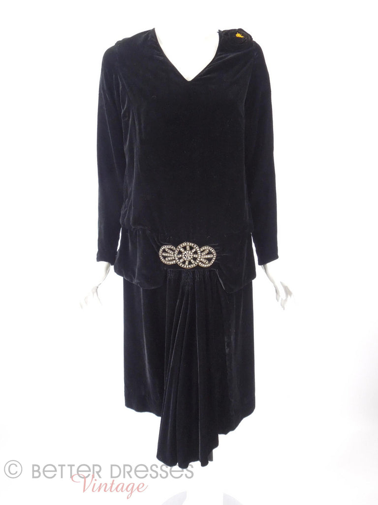 20s Black Velvet Dress - front view