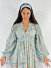 70s Blue + Peach Boho Maxi - close
