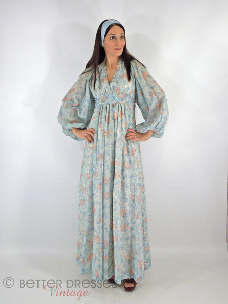 70s Blue + Peach Boho Maxi - front