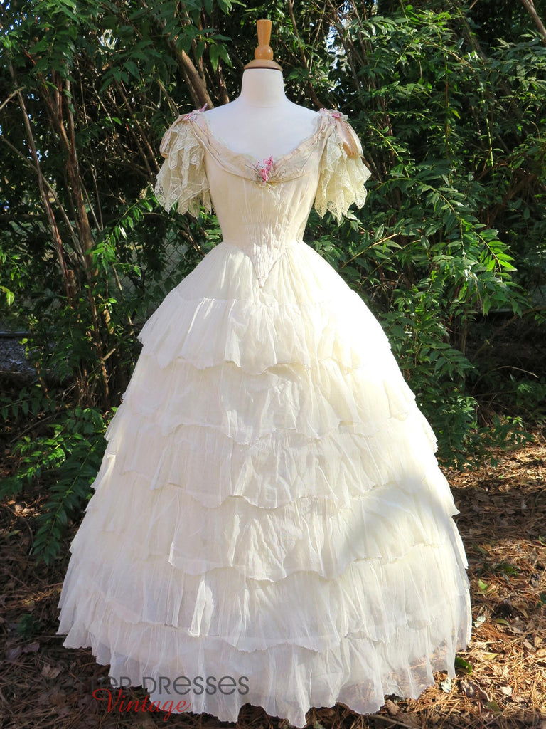 Flounced Victorian Ball Gown - with extra hoop