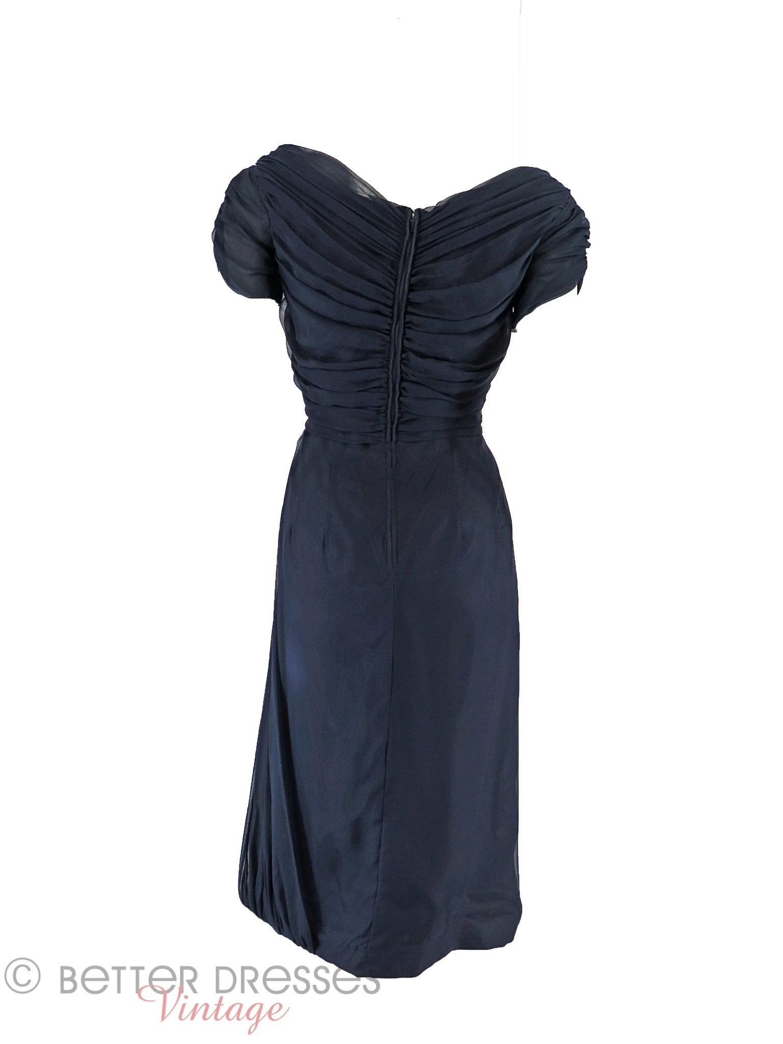 50s Navy Blue Silk Chiffon Cocktail Dress Better Dresses Vintage 50s Navy Blue Silk Chiffon Cocktail Dress Better Dresses Vintage
