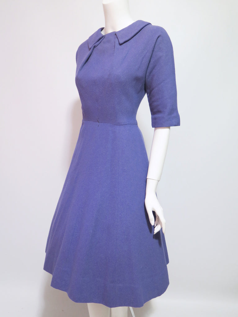 50s Purple Wool Day Dress - angle