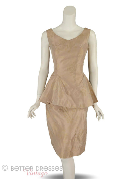 50s Mocha Peplum Wiggle Dress - front