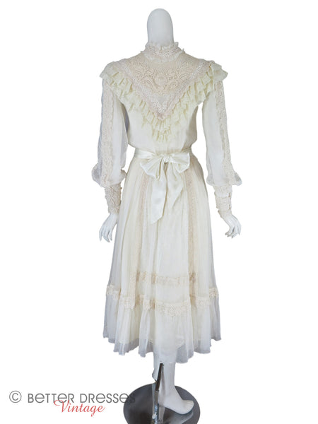 70s/80s Cream Lace Boho dress - back full view