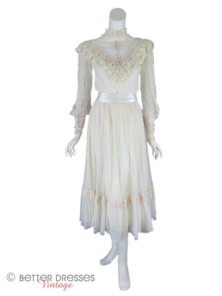 70s/80s Cream Lace Boho dress - front full view