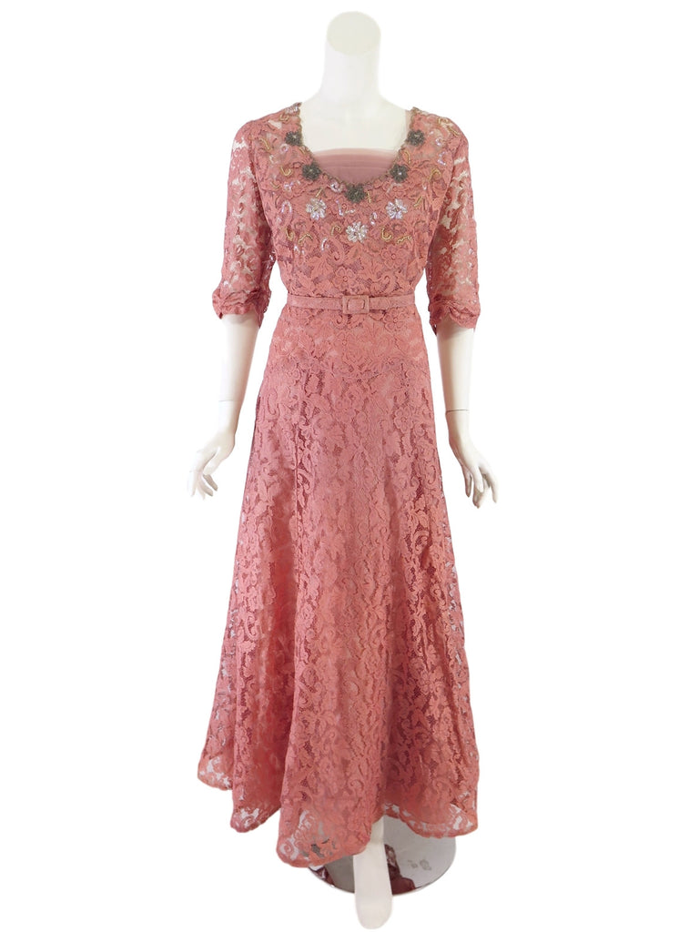 40s Pink Lace Gown