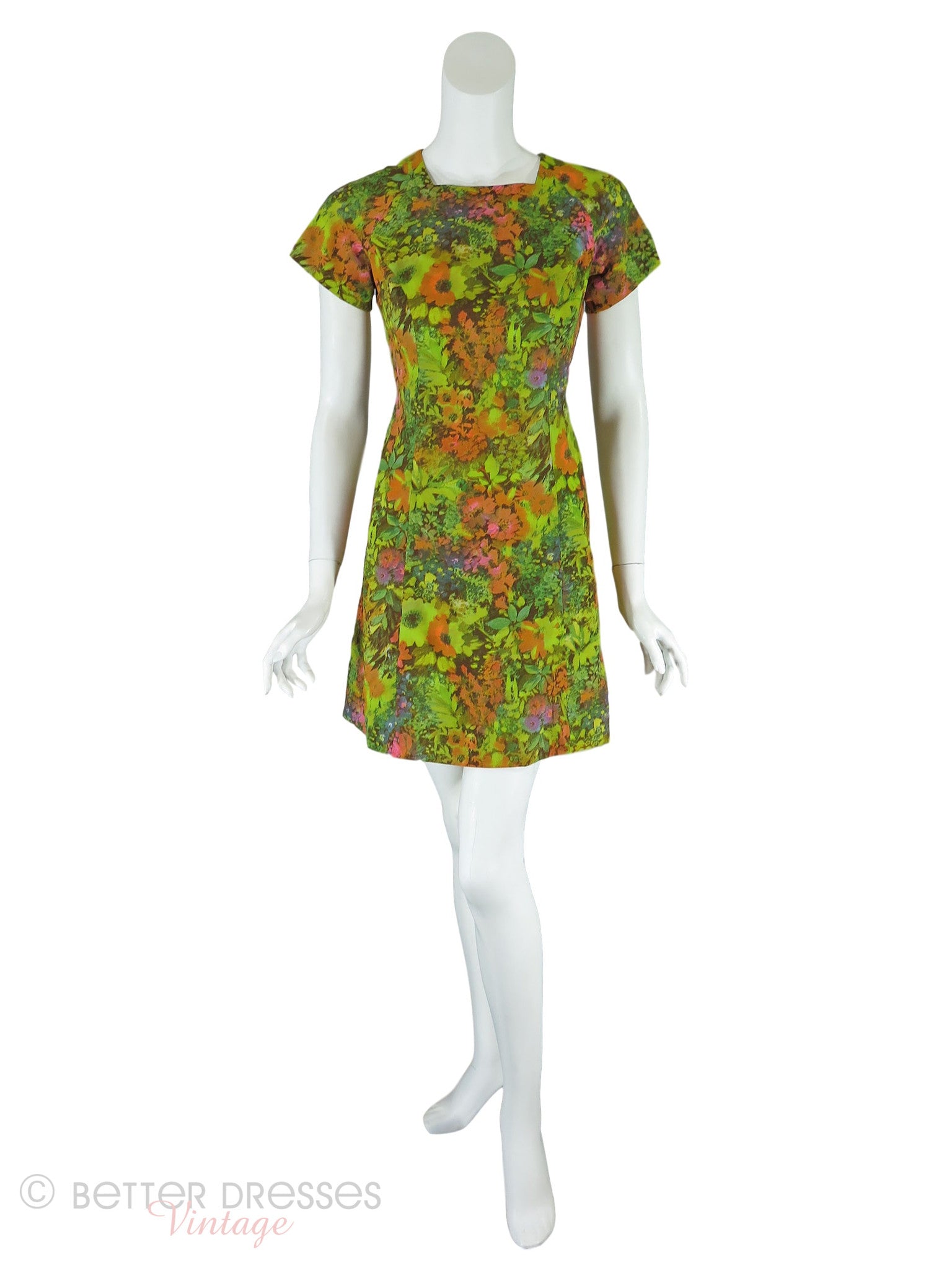 60s Acid Green Floral Mini Dress Better Dresses Vintage 60s Acid Green Floral Mini Dress Better Dresses Vintage