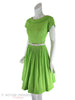 60s Lime Green Polka Dot Dress - angle, with crinoline and belt