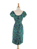 50s Green and Purple Silk Wiggle Dress - back
