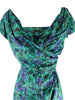 50s Green and Purple Silk Wiggle Dress - close