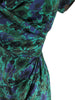 50s Green and Purple Silk Wiggle Dress - pleat detail