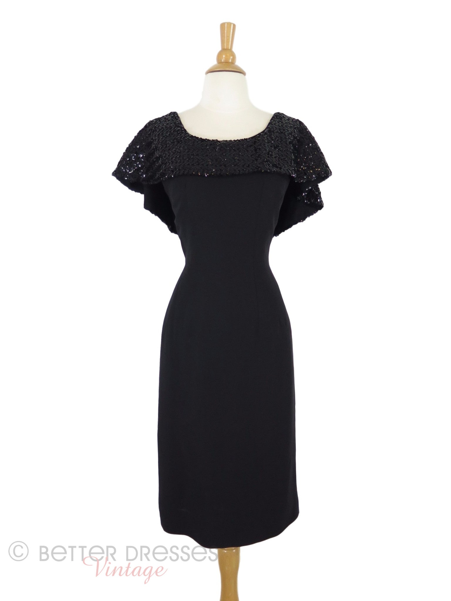 50s Sequined Portrait Collar Little Black Dress - sm, med 50s Sequined Portrait Collar Little Black Dress - sm, med