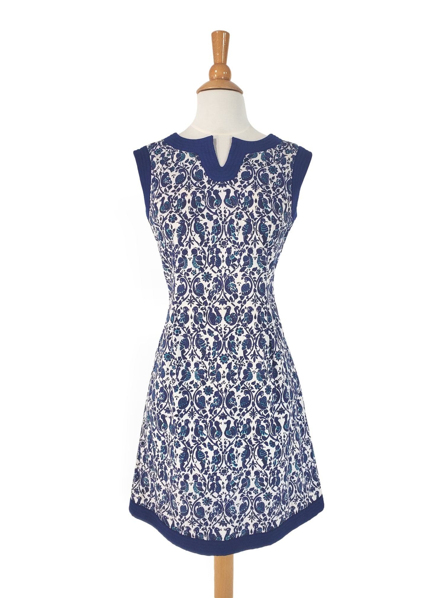 60s Cotton Shift Dress in Blue Batik Print - SM, Med 60s Cotton Shift Dress in Blue Batik Print - SM, Med