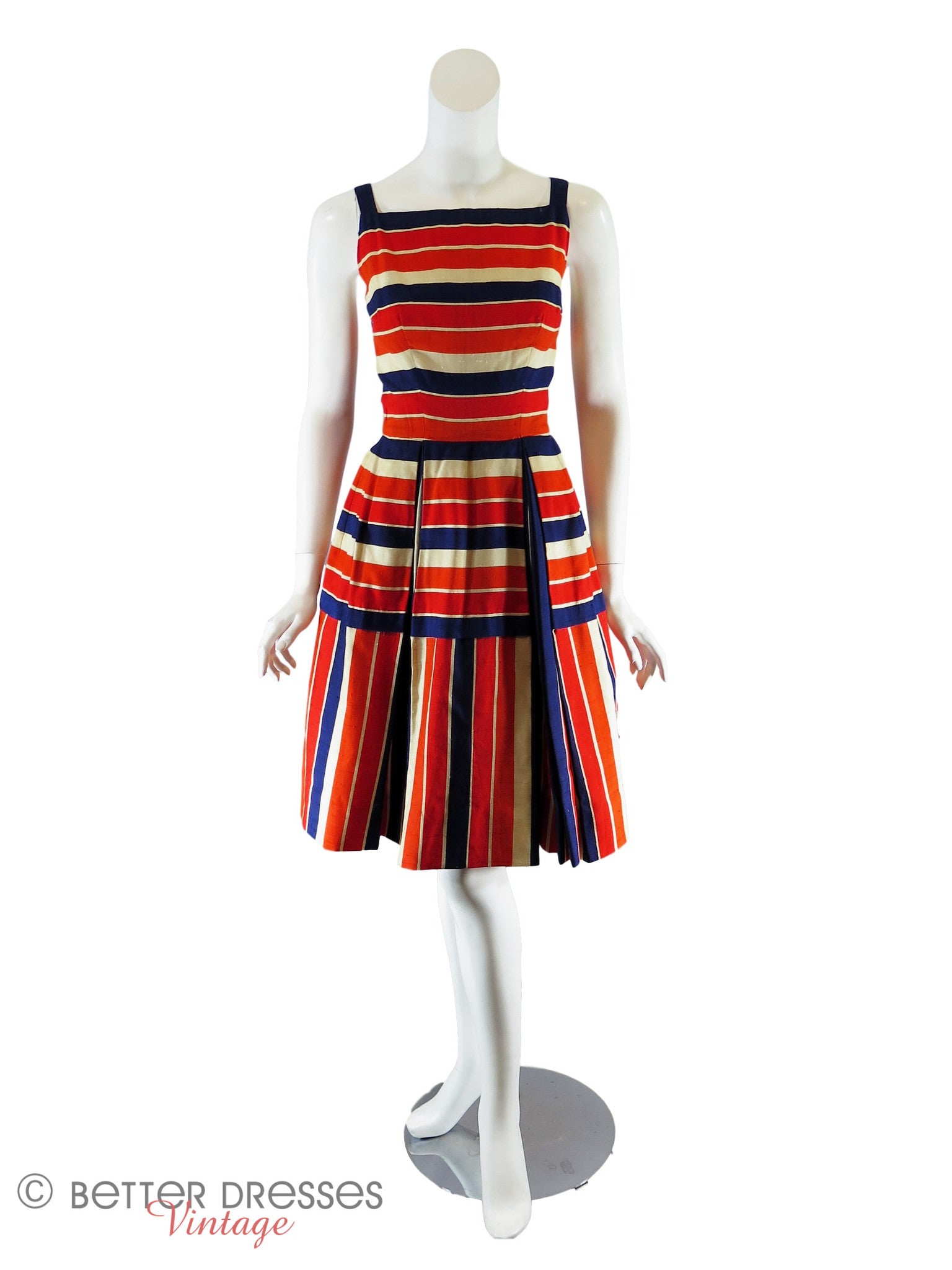 50s Striped Dress in orange and blue on cream - xs, sm Better Dresses Vintage 50s Striped Dress in orange and blue on cream - xs, sm Better Dresses Vintage