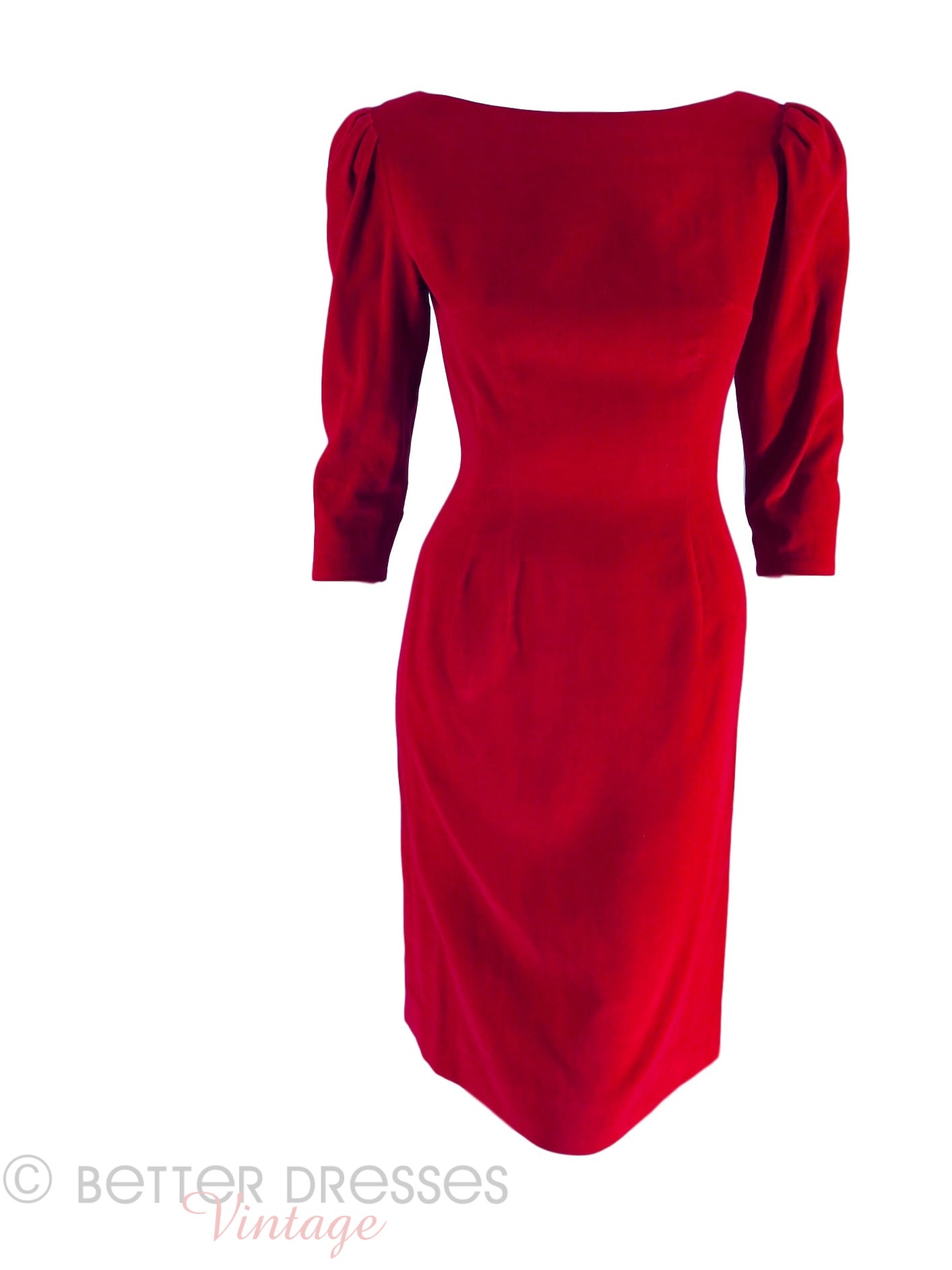 vintage red dress 50s/60s Red Velvet Sheath Dress