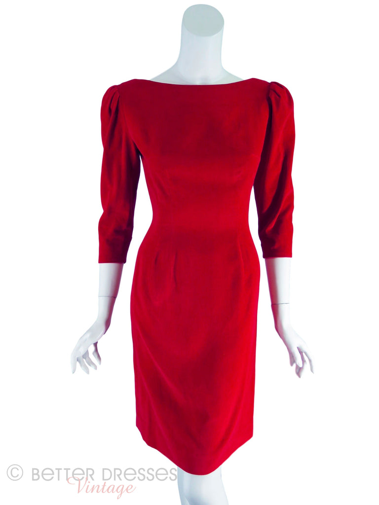 50s or 60s Red Velvet Party Dress