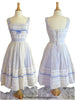 50s White Organdy on Blue Party Dress - without crinoline