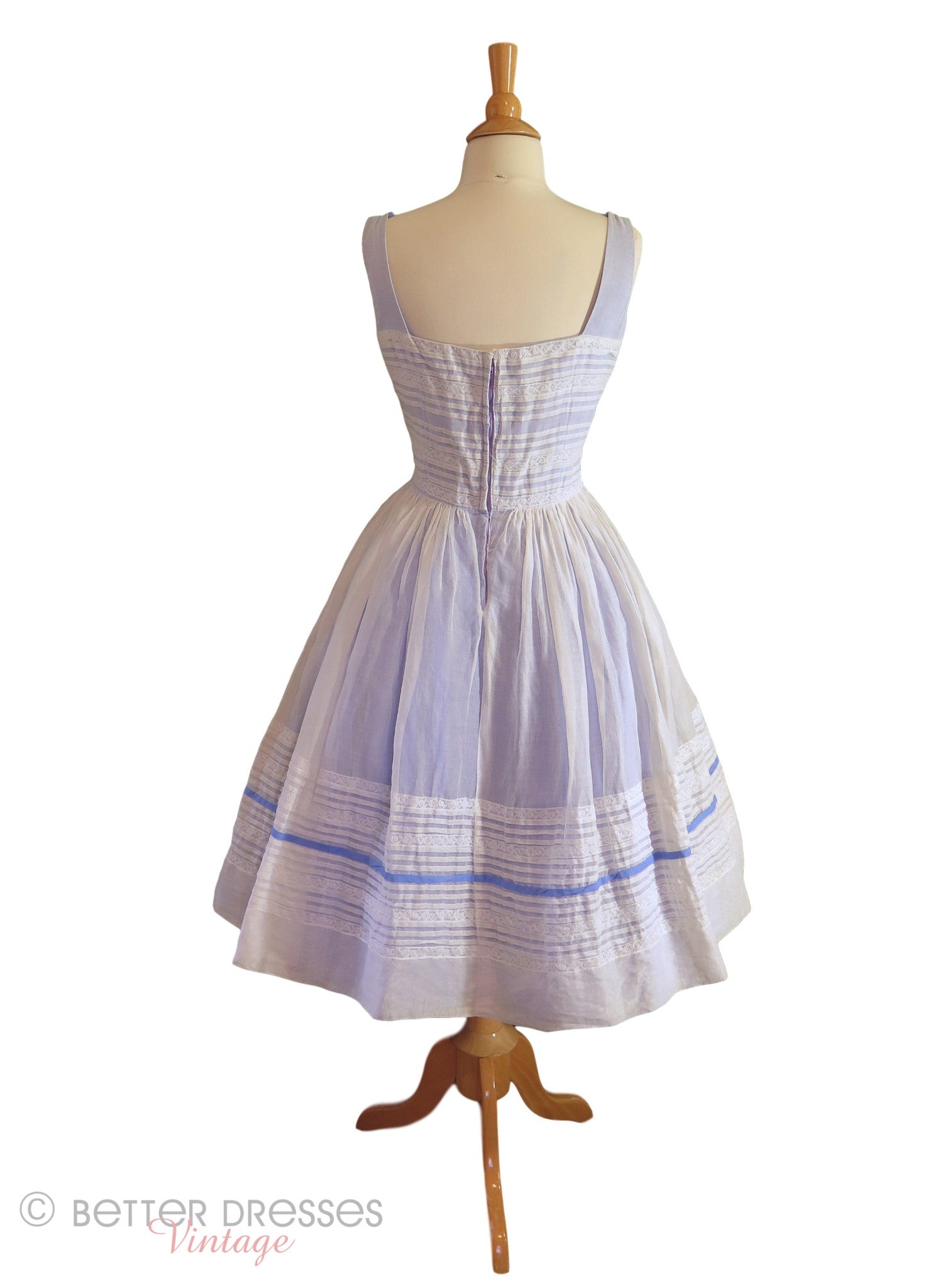 50s White Organdy Over Periwinkle Blue Party Dress Sundress