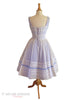 50s White Organdy on Blue Party Dress - back view with crinoline