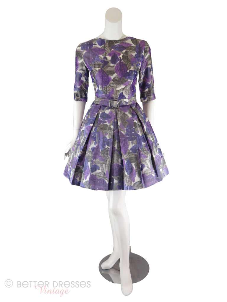 50s/60s Purple Watercolor Dress - front with crinoline