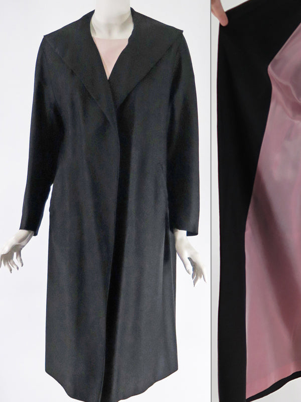 50s Swing Coat in Black with Pink Lining