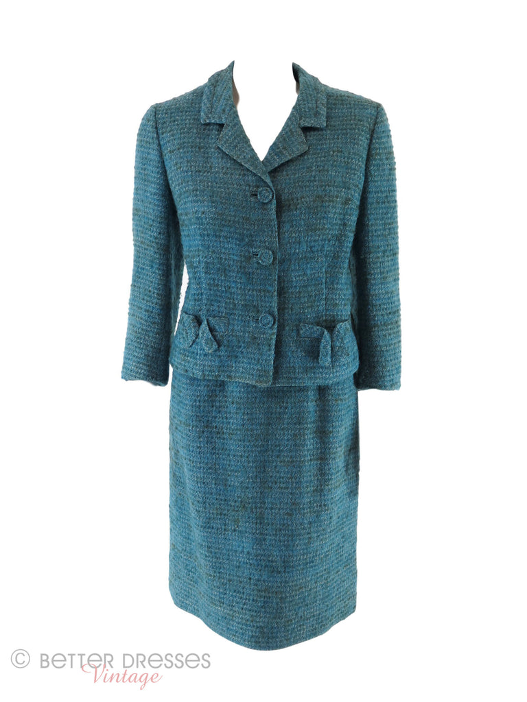 60s Teal Tweed Suit