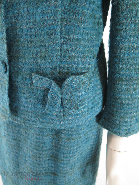 60s Teal Tweed Suit - pocket detail