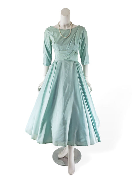 50s Full Skirt Nipped Waist Party Dress - shown with crinoline